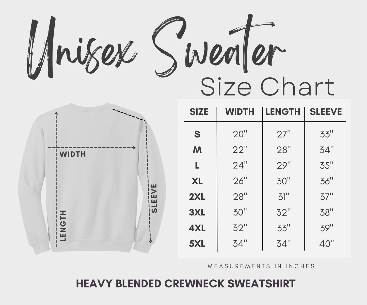 Unisex Heavy Blended Crewneck Sweatshirt Size Chart