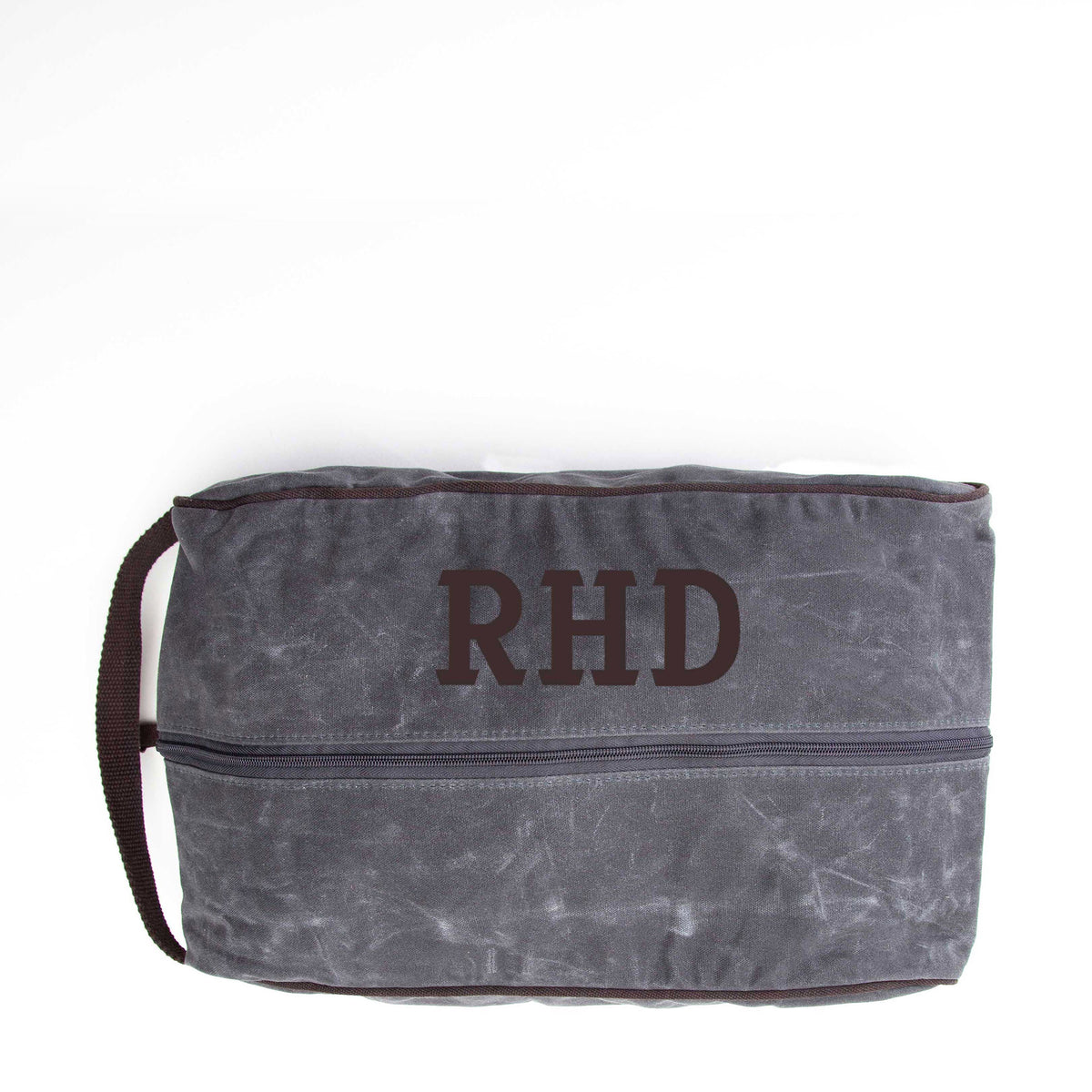 Personalized Waxed Canvas Golf Shoe Bag with embroidered "RHD" Monogram