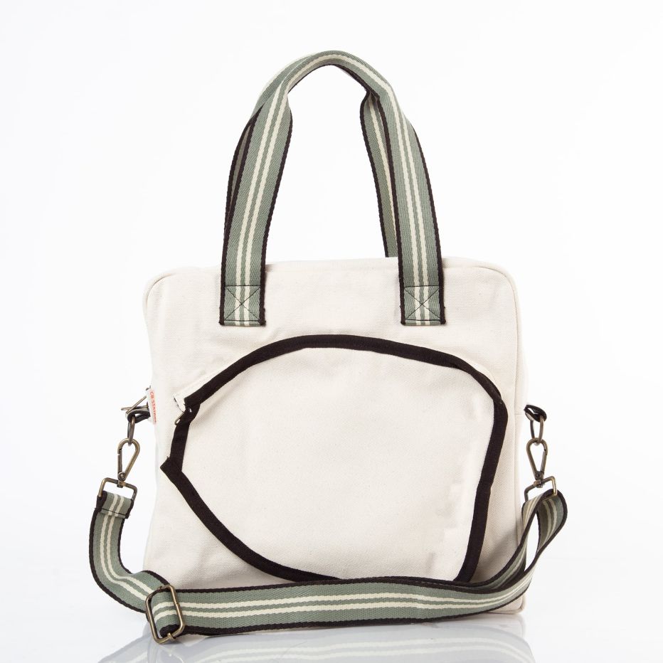 Beige Pickleball Bag with Green Handles