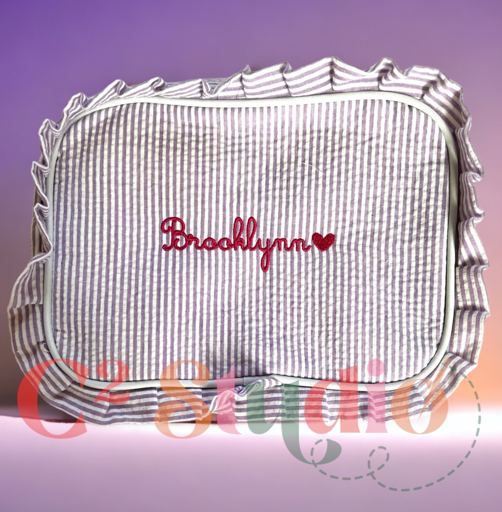 Personalized Makeup Bag with stripes and "Brooklynn" monogram