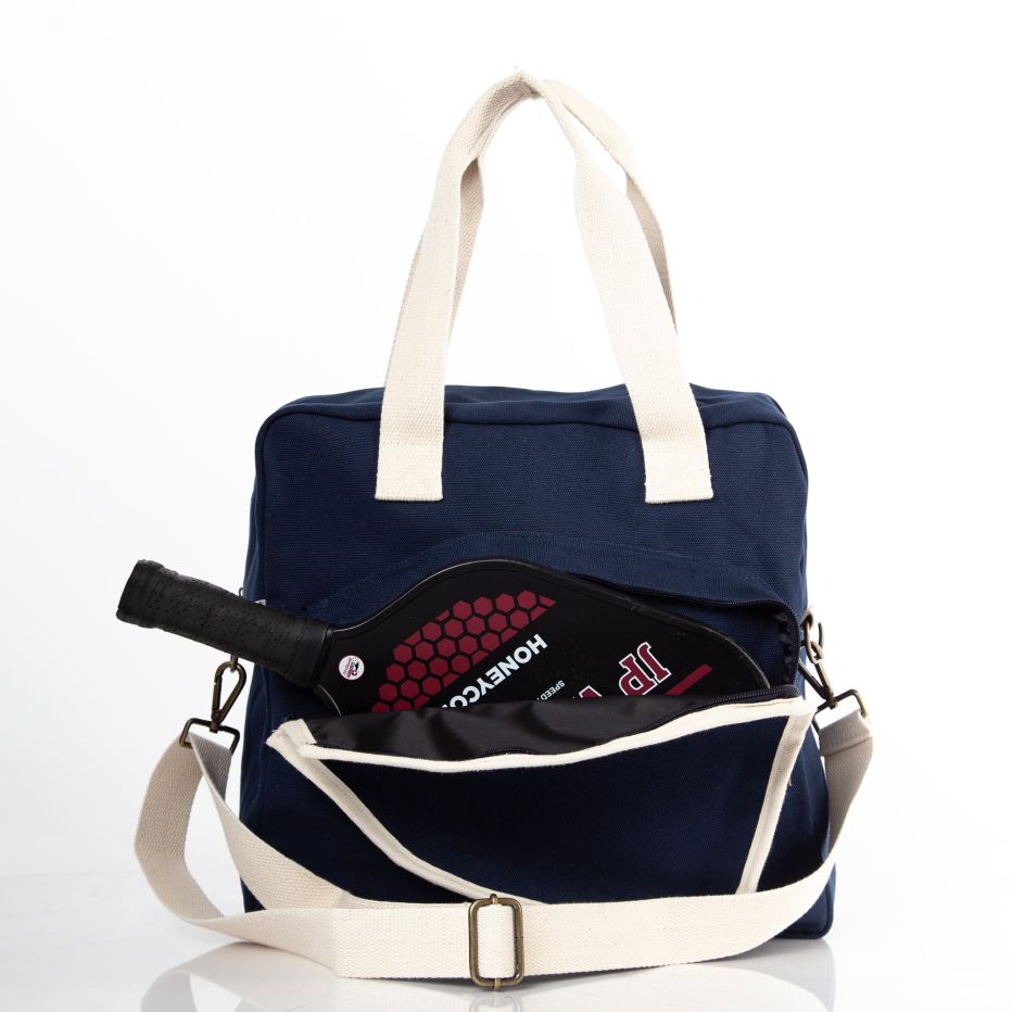 Navy Pickleball Bag with Beige Handles