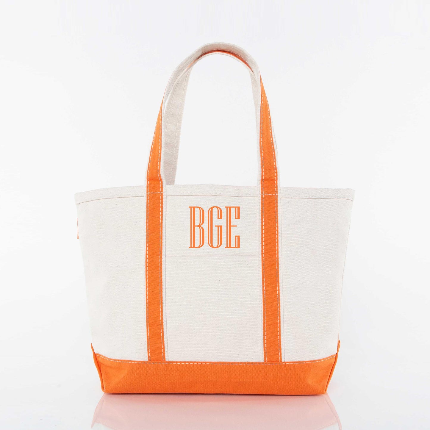 Orange and Beige classic medium canvas tote with embroidered "BGE" monogram