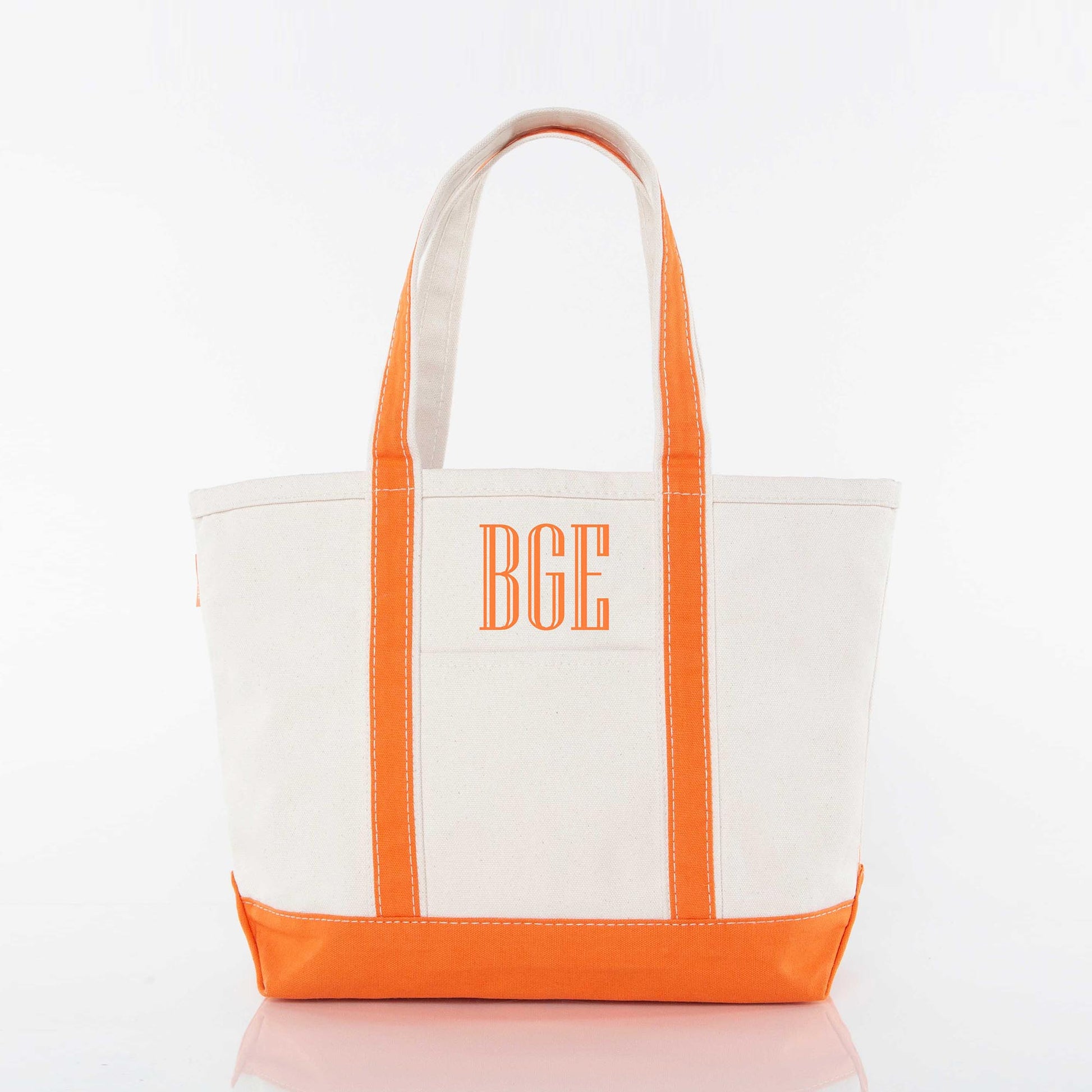 Orange and Beige classic medium canvas tote with embroidered "BGE" monogram